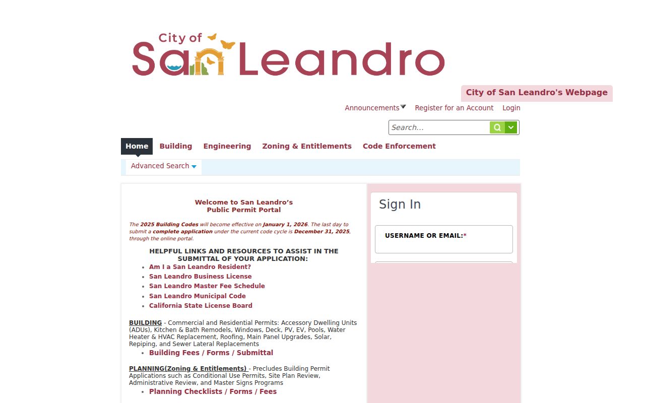 San Leandro people directories Accela permit and address portal
