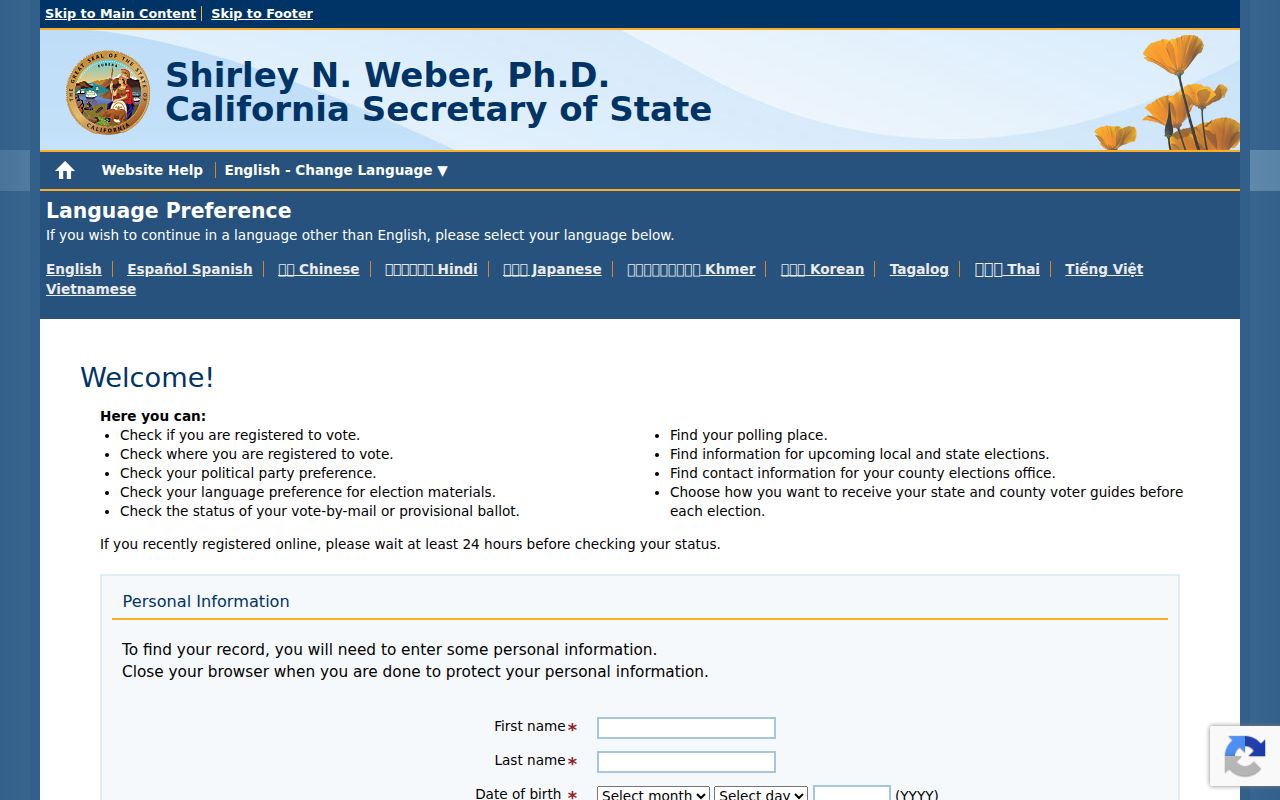 San Leandro voter registration records lookup in California My Voter Status